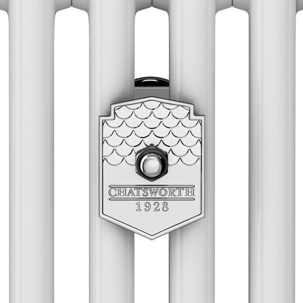 Chatsworth 600 x 1010mm Cast Iron Style 3 Column White Radiator   Chrome Wall Stay Brackets and Thermostatic Valves - Image 3
