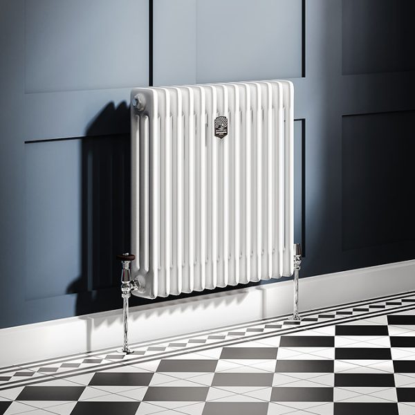 Chatsworth 600 x 605mm Cast Iron Style 3 Column White Radiator   Chrome Wall Stay Bracket and Thermostatic Valves - Image 8