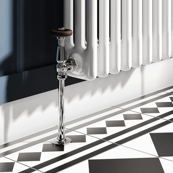 Chatsworth 600 x 1010mm Cast Iron Style 3 Column White Radiator   Chrome Wall Stay Brackets and Thermostatic Valves - Image 2