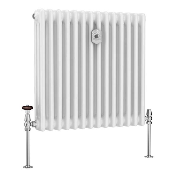 Chatsworth 600 x 605mm Cast Iron Style 3 Column White Radiator   Chrome Wall Stay Bracket and Thermostatic Valves - Image 7