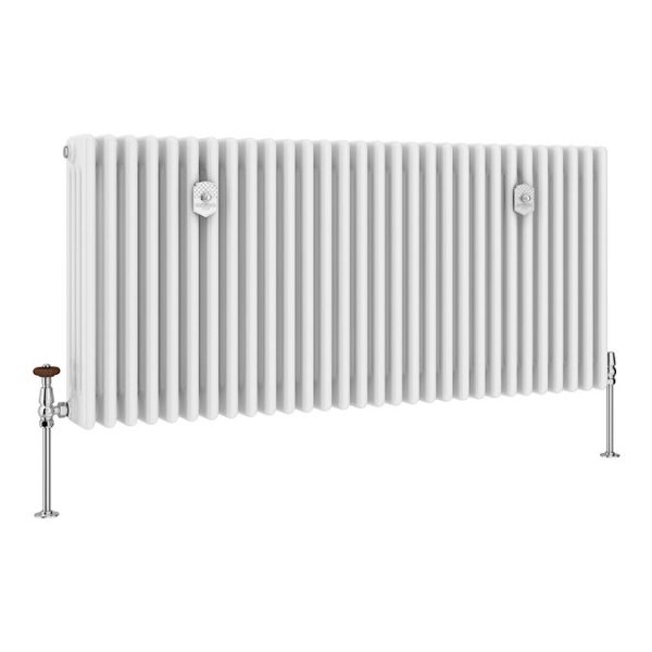 Chatsworth 600 x 1370mm Cast Iron Style 4 Column White Radiator   Chrome Wall Stay Brackets and Thermostatic Valves - Image 7