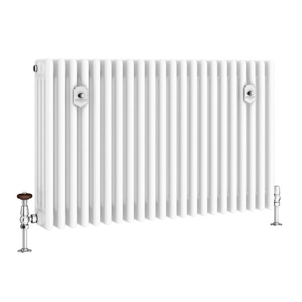 Chatsworth 600 x 1010mm Cast Iron Style 4 Column White Radiator   Chrome Wall Stay Brackets and Thermostatic Valves - Image 7