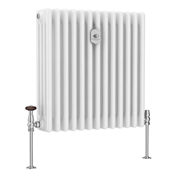 Chatsworth 600 x 605mm Cast Iron Style 4 Column White Radiator   Chrome Wall Stay Bracket and Thermostatic Valves - Image 7