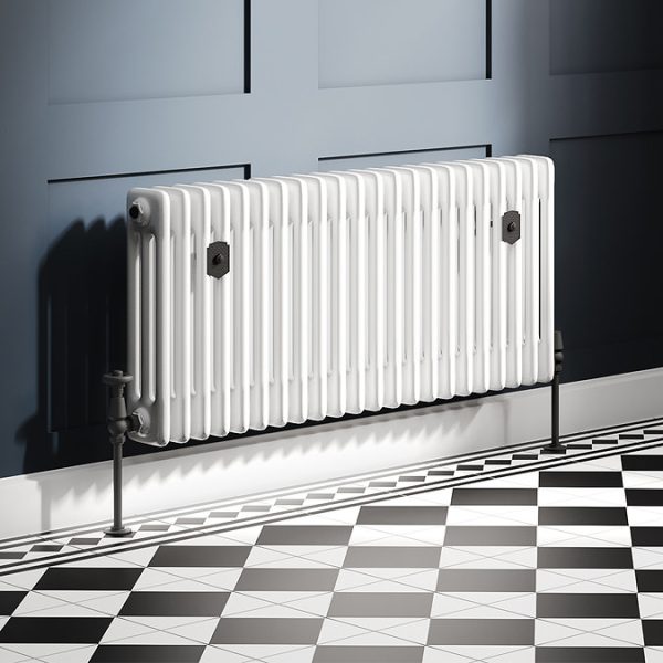 Chatsworth 450 x 1010mm Cast Iron Style 3 Column White Radiator   Matt Black Wall Stay Brackets and Thermostatic Valves - Image 8
