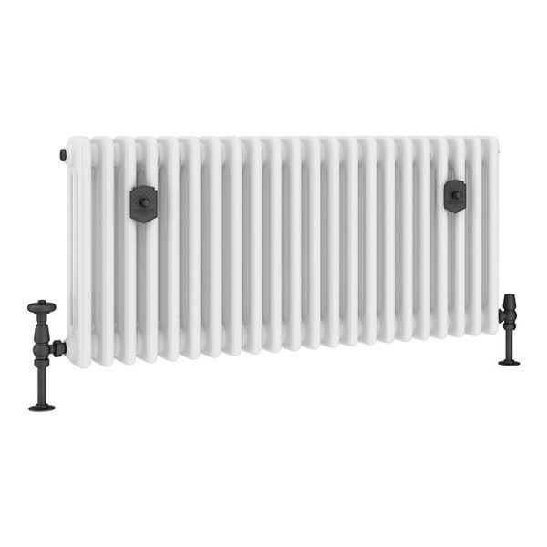 Chatsworth 450 x 1010mm Cast Iron Style 3 Column White Radiator   Matt Black Wall Stay Brackets and Thermostatic Valves - Image 7