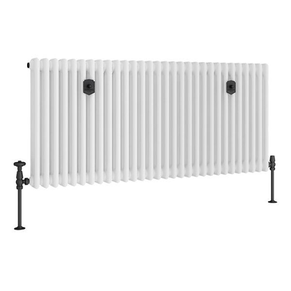 Chatsworth 600 x 1370mm Cast Iron Style 3 Column White Radiator   Matt Black Wall Stay Brackets and Thermostatic Valves - Image 7
