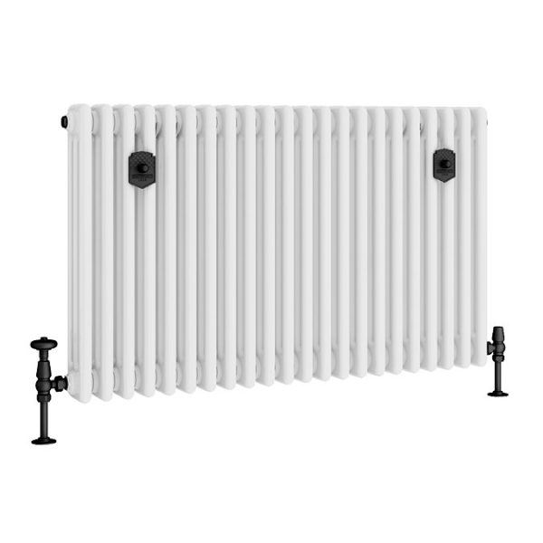 Chatsworth 600 x 1010mm Cast Iron Style 3 Column White Radiator   Matt Black Wall Stay Brackets and Thermostatic Valves - Image 7