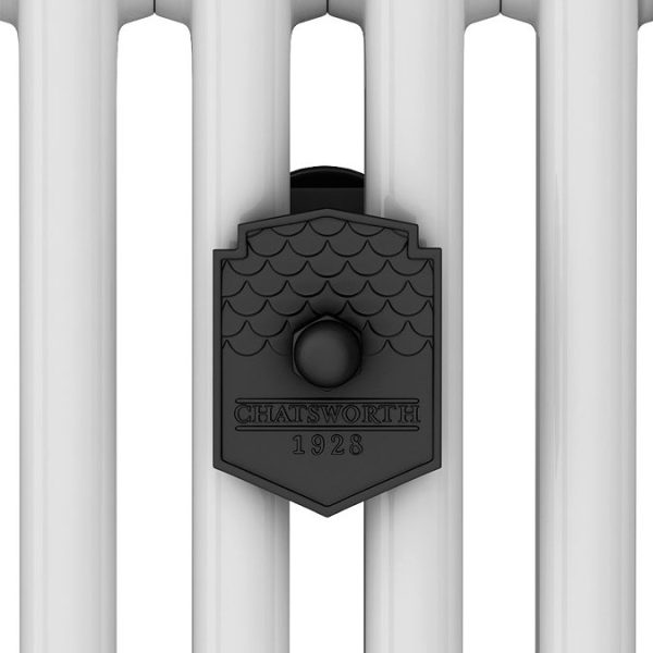 Chatsworth 1800 x 470mm Cast Iron Style 3 Column White Radiator   Matt Black Wall Stay Bracket and Thermostatic Valves - Image 3