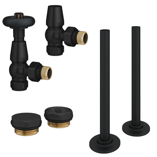 Chatsworth 1800 x 470mm Cast Iron Style 3 Column White Radiator   Matt Black Wall Stay Bracket and Thermostatic Valves - Image 4