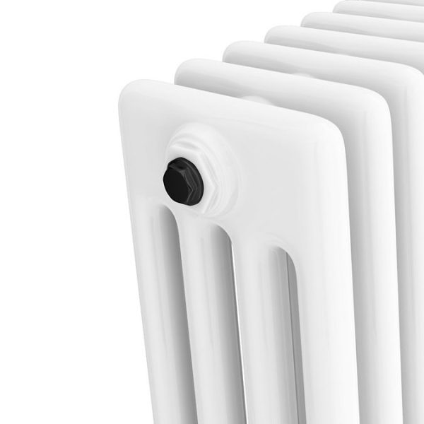 Chatsworth 600 x 1010mm Cast Iron Style 4 Column White Radiator   Matt Black Wall Stay Brackets and Thermostatic Valves - Image 6