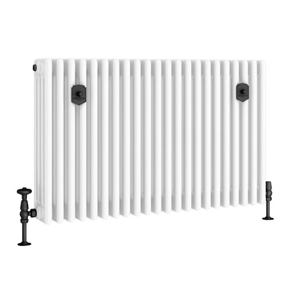 Chatsworth 600 x 1010mm Cast Iron Style 4 Column White Radiator   Matt Black Wall Stay Brackets and Thermostatic Valves - Image 7