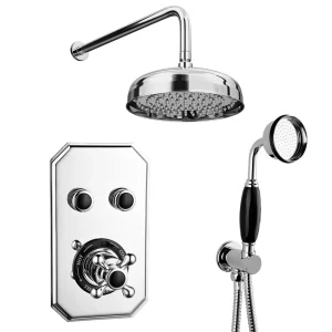 Chatsworth 1928 Black Traditional Push Button Shower System with Large Handset + 8" Rainfall Shower Head