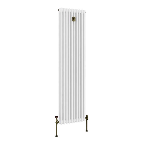 Chatsworth 1800 x 470mm Cast Iron Style 3 Column White Radiator   Rustic Brass Wall Stay Bracket and Thermostatic Valves - Image 7