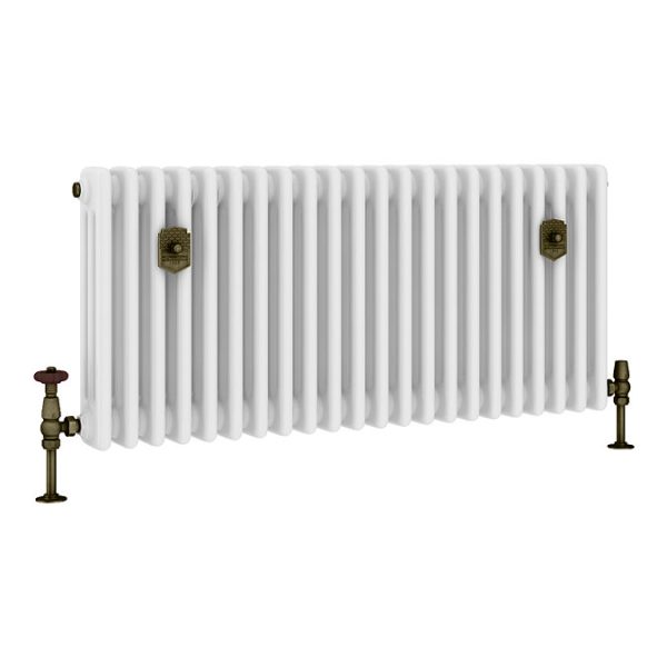 Chatsworth 450 x 1010mm Cast Iron Style 3 Column White Radiator   Rustic Brass Wall Stay Brackets and Thermostatic Valves - Image 7