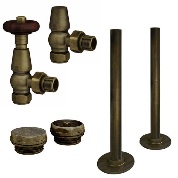 Chatsworth 600 x 1010mm Cast Iron Style 3 Column White Radiator   Rustic Brass Wall Stay Brackets and Thermostatic Valves - Image 4