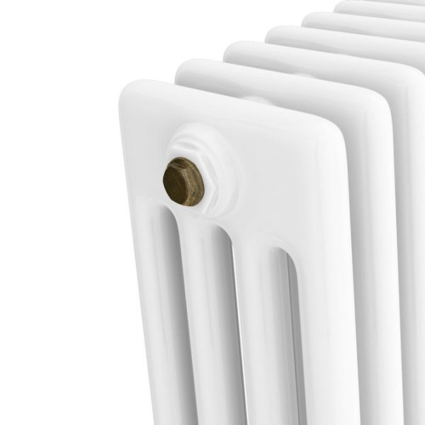 Chatsworth 600 x 1010mm Cast Iron Style 4 Column White Radiator   Rustic Brass Wall Stay Brackets and Thermostatic Valves - Image 6