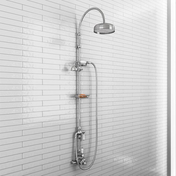 Chatsworth 1928 Traditional Exposed Valve with Arching Riser Kit, Diverter, 8" Rose + Handset - Image 2