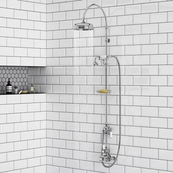 Chatsworth 1928 Traditional Exposed Valve with Arching Riser Kit, Diverter, 8" Rose + Handset