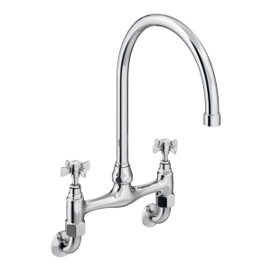 Chatsworth Wall Mounted Crosshead Bridge Kitchen Sink Mixer   Chrome