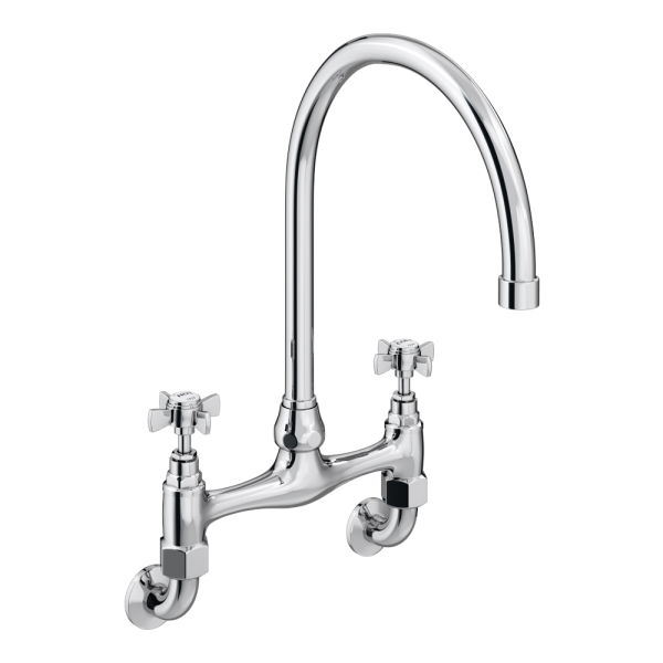 Chatsworth Wall Mounted Crosshead Bridge Kitchen Sink Mixer   Chrome