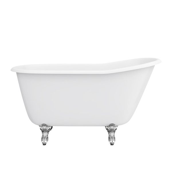 Petite 1350 x 700mm Slipper Roll Top Cast Iron Bath 0TH with Chrome Feet - Image 5