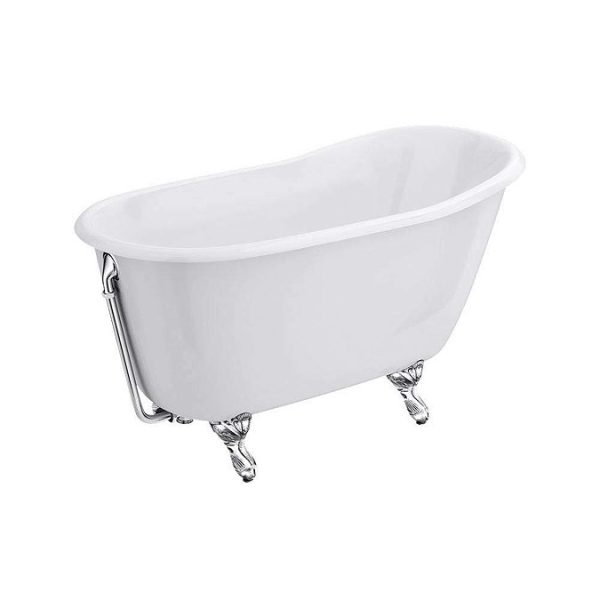 Petite 1350 x 700mm Slipper Roll Top Cast Iron Bath 0TH with Chrome Feet - Image 3
