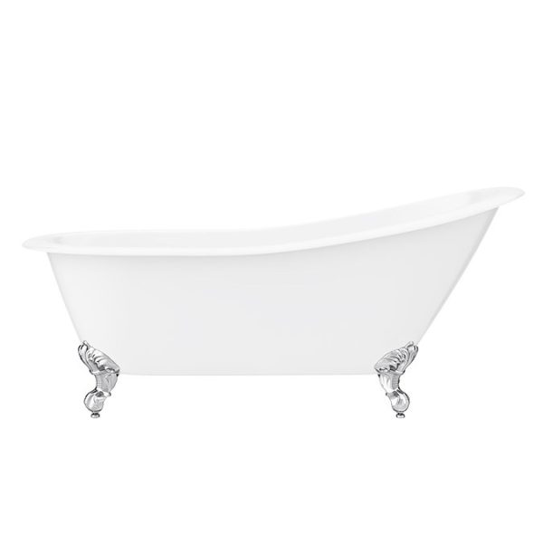 Thames Cast Iron Bath with Chrome Feet (1700 x 780mm Slipper Flat Rim) - Image 6