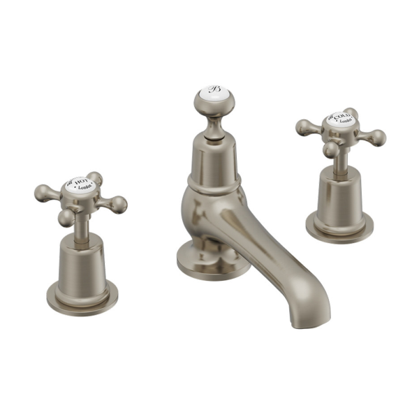 Burlington Claremont 3 Tap Hole Mixer with Pop up Waste   Brushed Nickel