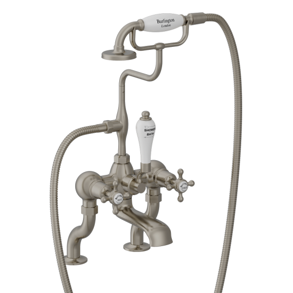 Burlington Claremont Deck Mounted Bath Shower Mixer   Brushed Nickel