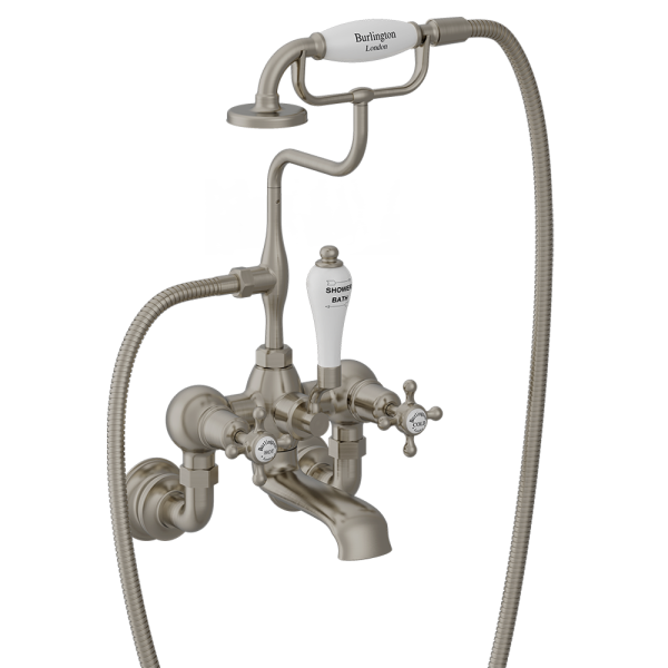 Burlington Claremont Wall Mounted Bath Shower Mixer   Brushed Nickel