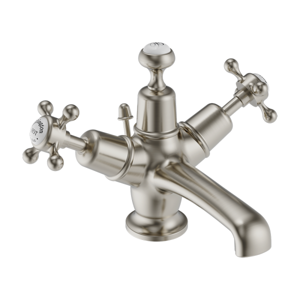 Burlington Claremont Basin Mixer with Pop up Waste   Brushed Nickel
