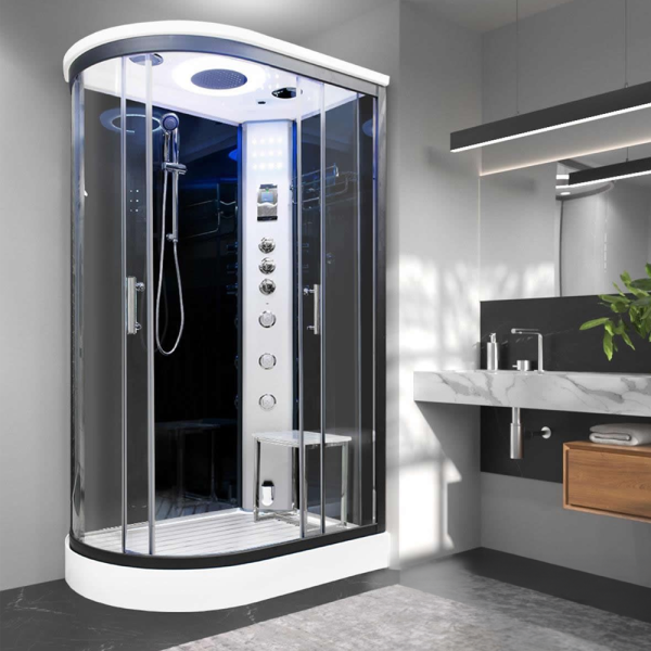 Vidalux Clearwater 1200 x 800 Black Frame Steam Shower