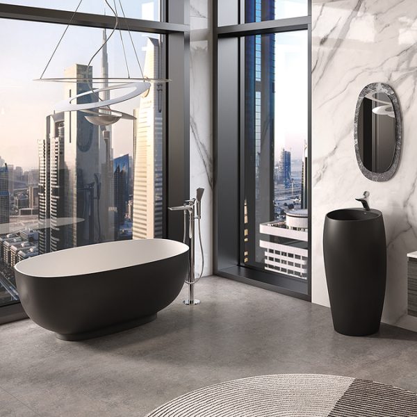 RAK Cloud Matt Black Freestanding Bath (1400 x 753mm) - Image 2