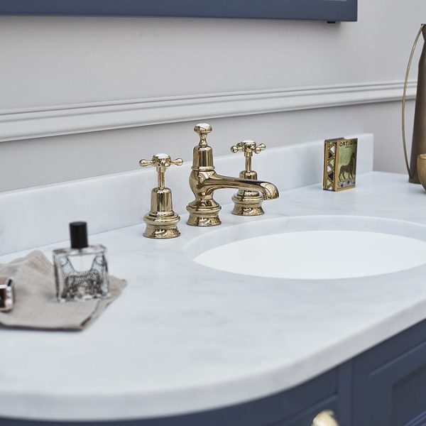 Burlington Gold Claremont Regent 3TH Basin Mixer with Pop up Waste - Image 2
