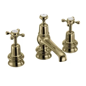 Burlington Gold Claremont Regent 3TH Basin Mixer with Pop up Waste