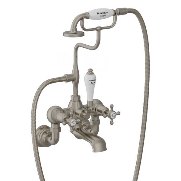 Burlington Claremont Regent Wall Mounted Bath Shower Mixer   Brushed Nickel