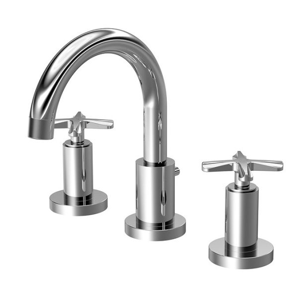 Roxbury Art Deco Chrome Deck Mounted (3TH) Basin Mixer with Waste - Image 3