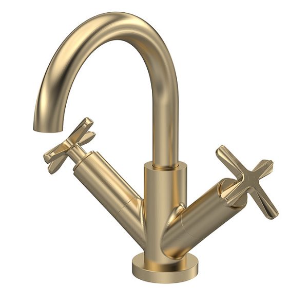 Roxbury Art Deco Brushed Brass Mono Basin Mixer with Waste - Image 3