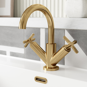 Roxbury Art Deco Brushed Brass Mono Basin Mixer with Waste
