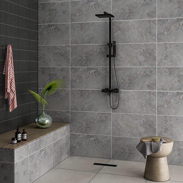 Nova Square Thermostatic Shower Kit with Spout Matt Black - Image 6