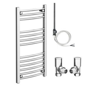 Diamond 400 x 800mm Curved Heated Towel Rail (incl. Valves + Electric Heating Kit)