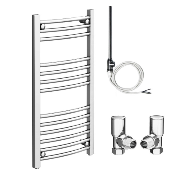 Diamond 400 x 800mm Curved Heated Towel Rail (incl. Valves + Electric Heating Kit)