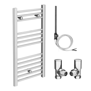 Diamond 400 x 800mm Straight Heated Towel Rail (incl. Valves + Electric Heating Kit)