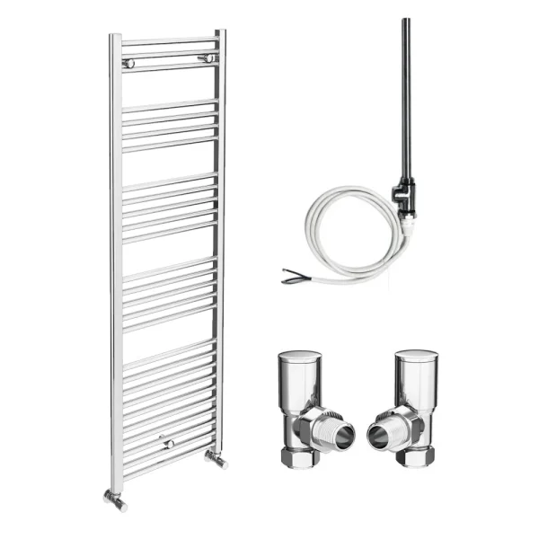 Diamond 500 x 1600mm Straight Heated Towel Rail (incl. Valves + Electric Heating Kit)