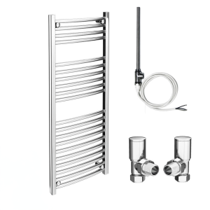 Diamond 500 x 1200mm Curved Heated Towel Rail (incl. Valves + Electric Heating Kit)