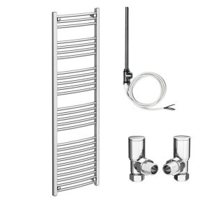 Diamond 500 x 1600mm Curved Heated Towel Rail (incl. Valves + Electric Heating Kit)