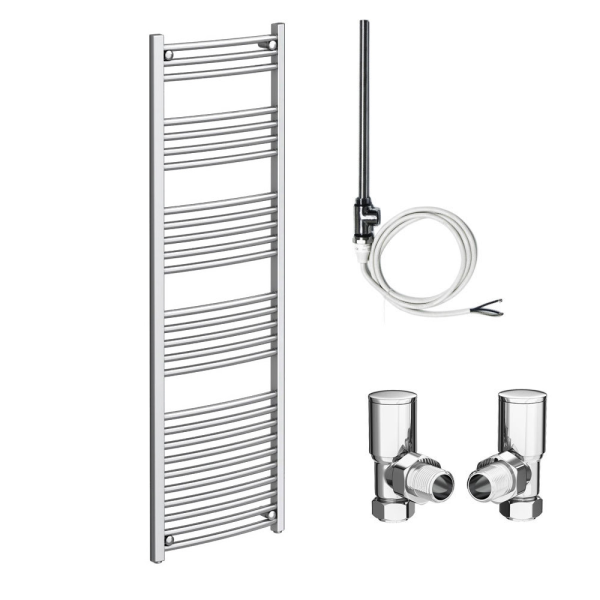 Diamond 500 x 1600mm Curved Heated Towel Rail (incl. Valves + Electric Heating Kit)