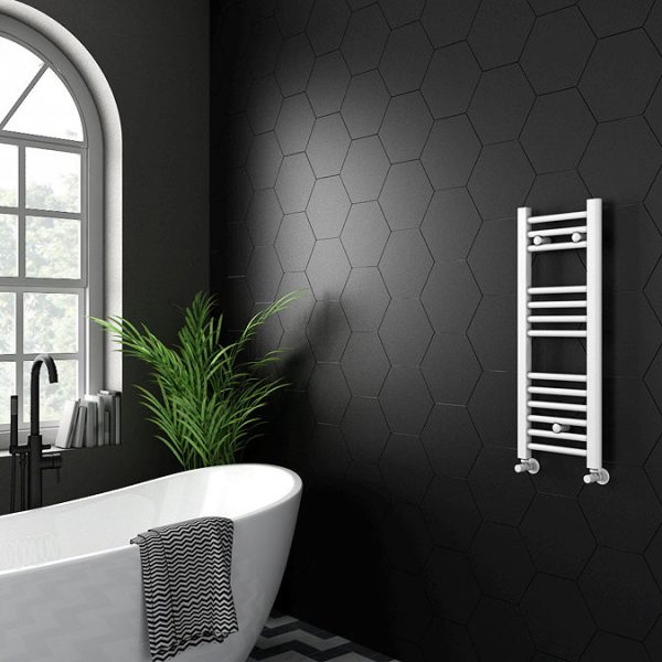 Diamond Heated Towel Rail   W300 x H800mm   White   Straight - Image 2