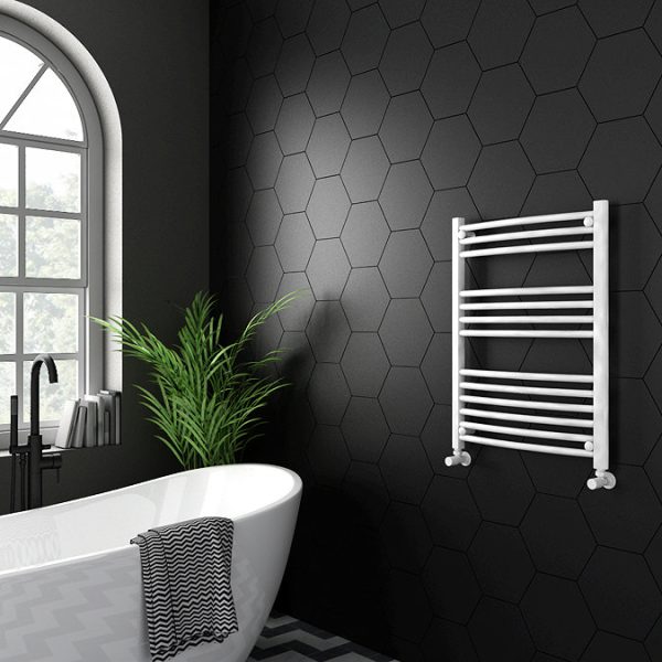 Diamond Curved Heated Towel Rail   W600 x H800mm   White - Image 2