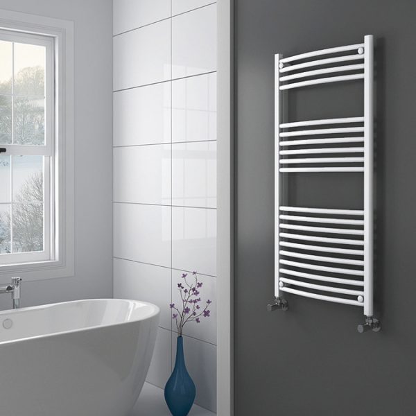 Diamond Curved Heated Towel Rail   W600 x H1200mm   White - Image 2